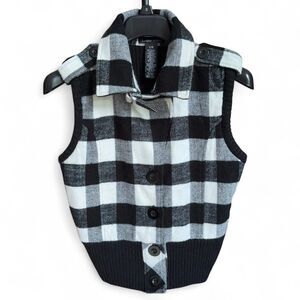 Vintage Y2K Sweater Project Black and white plaid vest size L/G fits S